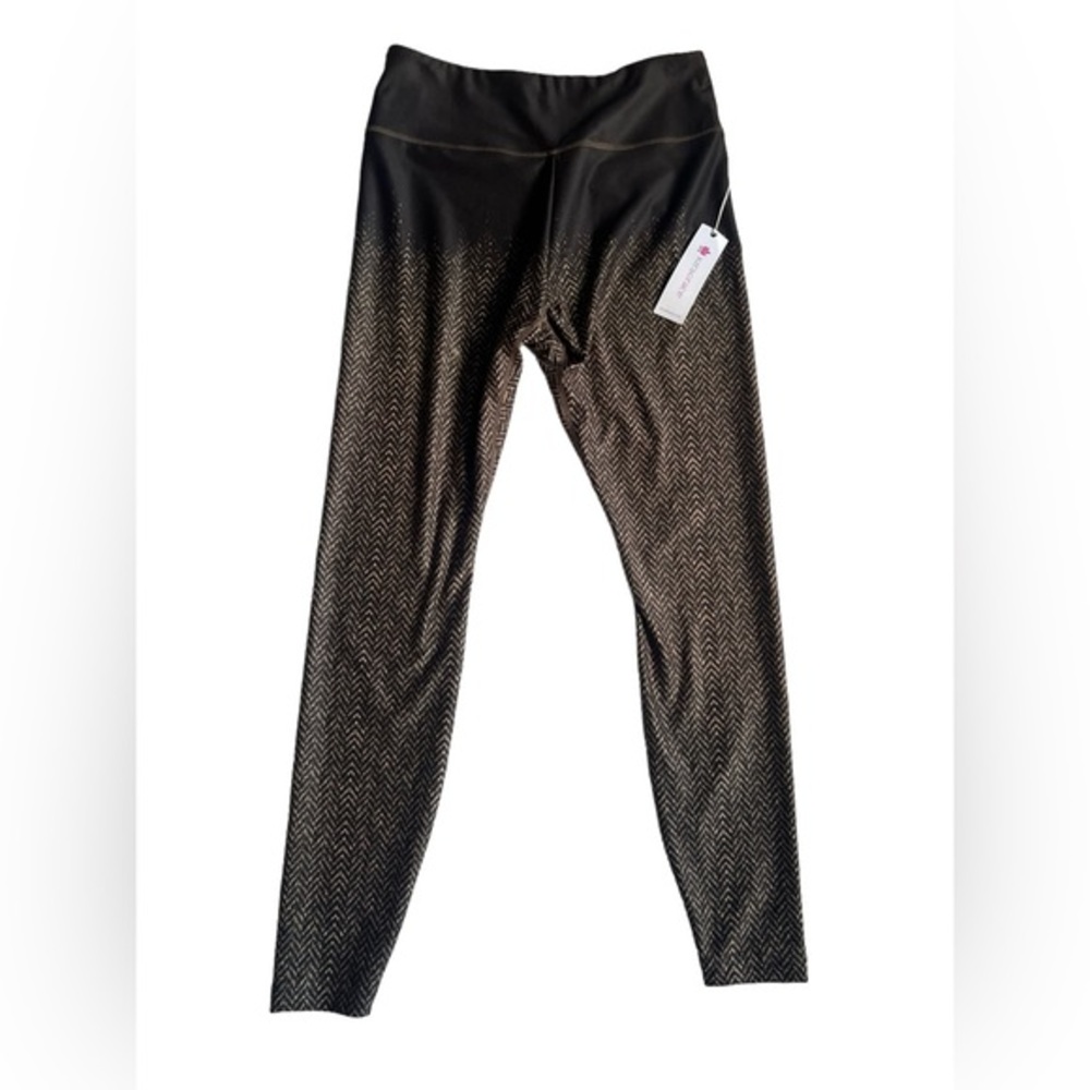 Kira Grace Ultra High Waisted‎ Leggings in Chevron Print Black/Brown Size Large